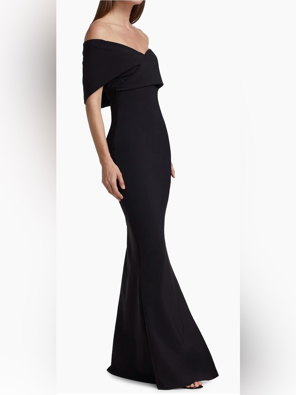 Chiara Boni La Petite Robe Black Off Shoulder Fishtail Gown Sz 42 Wedding Formal - Picture 2 of 16
